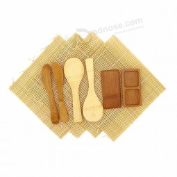 Kit de fabricación de sushi de lujo de bambú 2 juegos de 2 esteras enrollables naturales, paleta de arroz, untador, un plato de salsa de compartimento