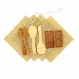 Kit de fabrication de sushis de luxe en bambou 2 ensembles de 2x tapis roulants naturels, spatule à riz, épandeur, plat à sauce à compartiments
