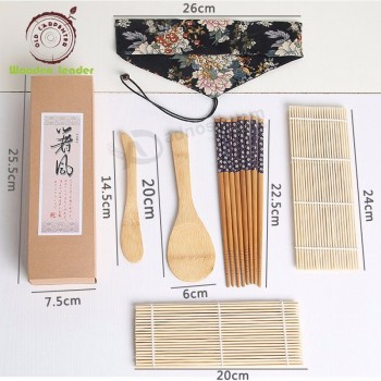 Knife fork chopsticks sushi set w cloth bag DIY Bamboo sushi tool