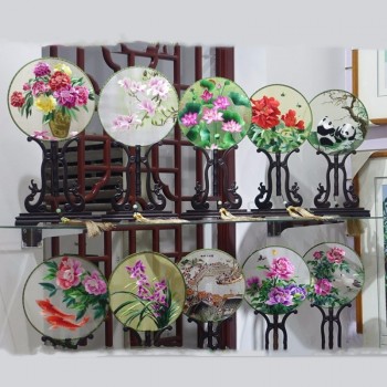 chinfun pure silk handmade embroidery antique craft stand fan