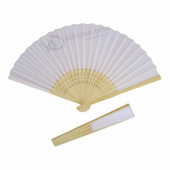 Wedding return gift white folding fabric Hand Fans with bamboo ribs