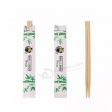 Bambou en vrac jetable naturel imprimé individuellement baguettes enveloppées de papier, baguettes à sushi