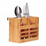 Vente en gros Double Rangée De Vaisselle Porte-Baguette En Bambou Cuillère Cage Boîte Ustensiles De Cuisine Couverts Séchoir Panier De Rangement Caddy