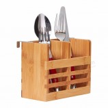 Wholesale Double Row Dinnerware Holder Bamboo Chopstick Spoon Cage Box Kitchen Utensils Flatware Drying Rack Storage Caddy