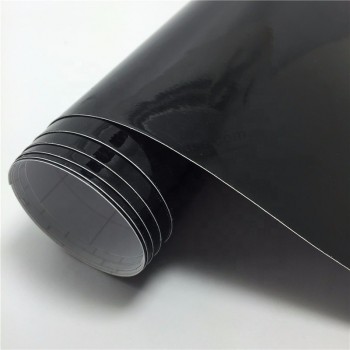 1.52X28m Autocollant Personnalisé Brillant Noir Voiture Wrap Vinyle Auto-Adhésif