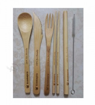 set da viaggio in bambù naturale / cucchiaio e forchetta in bambù / cannucce di bambù (sabbia 0084587176063 WS)