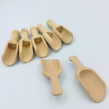 Eco natural tamaño pequeño baño de azúcar cucharada de sal té cuchara de café logo grabado gratis con asas cortas de madera