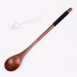 8 pouces de long classique ancienne peinture cuisine ustensiles de cuisine outil soupe cuillère à café repas en bambou cuillère en bois
