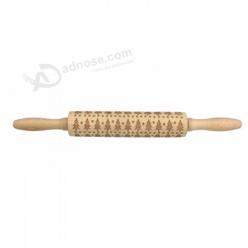 15,7 pouces respectueux de l’environnement 100 % gaufrage farine outils de cuisson Noël hêtre cuisine Rouleau imprimé en bois Impression en bois rouleau rouleau à pâtisserie