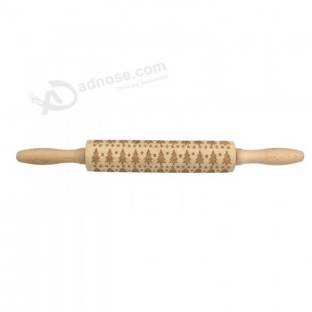 15.7inch Eco-friendly 100%  embossing flour baking tools christmas beech kitchen wooden printed roller wood printing rolling Pin