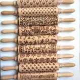 2020 wooden laser engraved rolling Pin christmas theme reindeer snowflake patterns embossed rolling pins