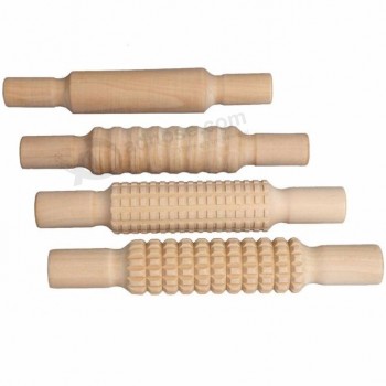 DIY092701 de haute qualité lotus gaufrage rouleau à pâtisserie ensemble de 4 ustensiles de cuisine en bois