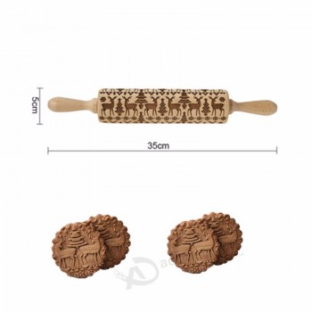 Rouleau en bois massif sculpté motif biscuit gaufré rouleau à pâtisserie