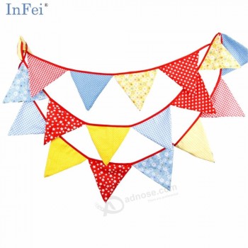 4M / 13.1Ft红色黄色蓝色织物标志三角旗彩旗横幅花环用于婚礼，生日派对，户外和家庭装饰