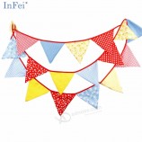 4M/13.1Ft Red yellow blue fabric flags pennant bunting banner garlands for wedding, birthday party, outdoor & home decoration