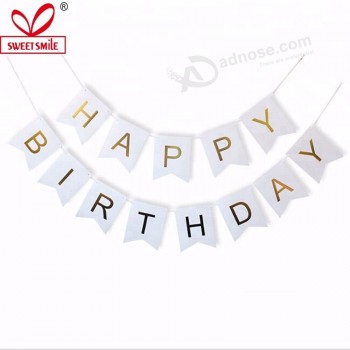 Vente en gros papier nid d’ange bannières drapeaux paillettes lettre joyeux anniversaire bannière suspendue