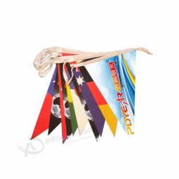 Hot selling custom string bunting tuin decoratieve gekleurde polyester driehoek wimpel vlag