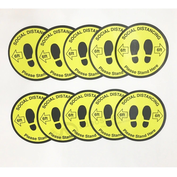 Premium zelfklevend vinyl Verwijderbare waterbestendigheid, sociale afstandsvloer Decals Stickers