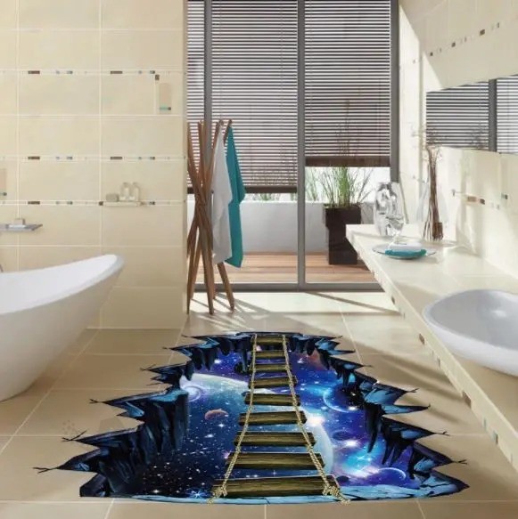 Eco-Friendly universo PVC planeta adesivo chão banheiro decoração
