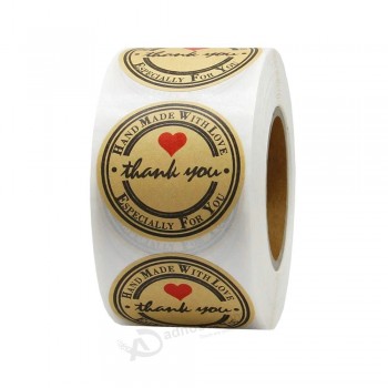 Custom Printed Paper Adhesive Packaging Label Roll Logo Kraft Paper Sticker