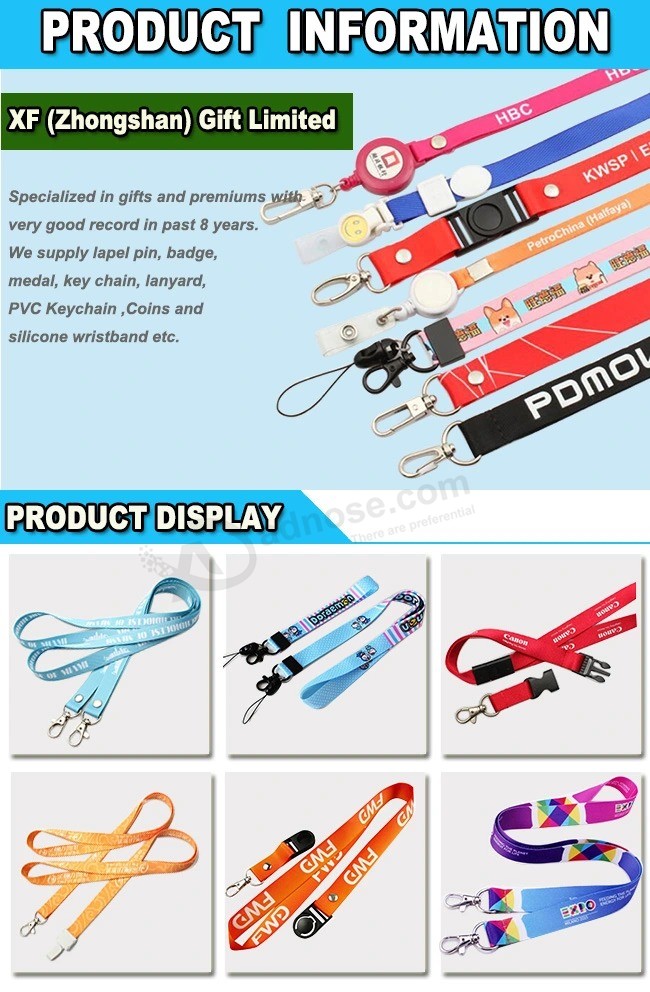 China Factory Custom Polyester Materiel Heat Transfer Printing Lanyard Wholesale Company ID Card Sublimation Fashion Neck Nylon Ribbon Fro Promotional Gift