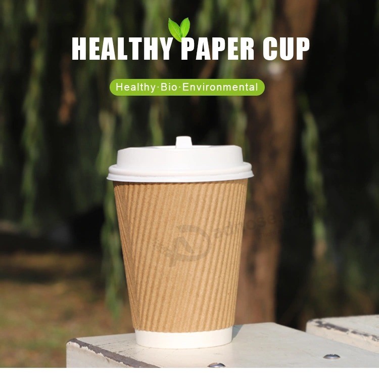 Logo personalizzato stampato tazza di carta ondulata usa e getta con coperchio