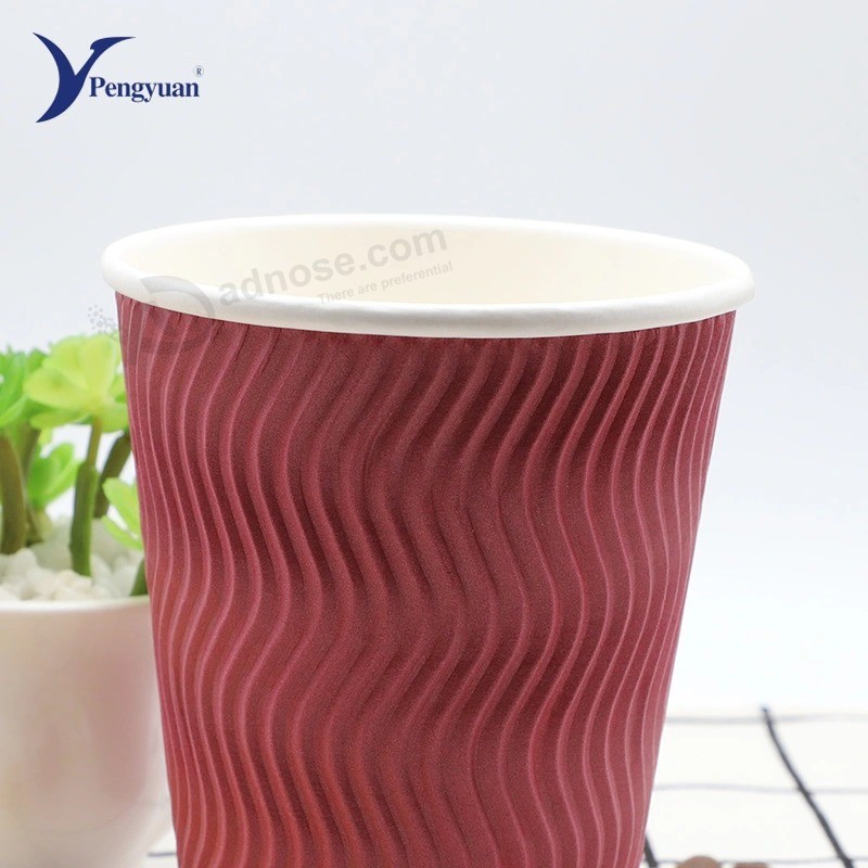 Custom Logo Printed Disposable Ripple Paper Cup with Lid