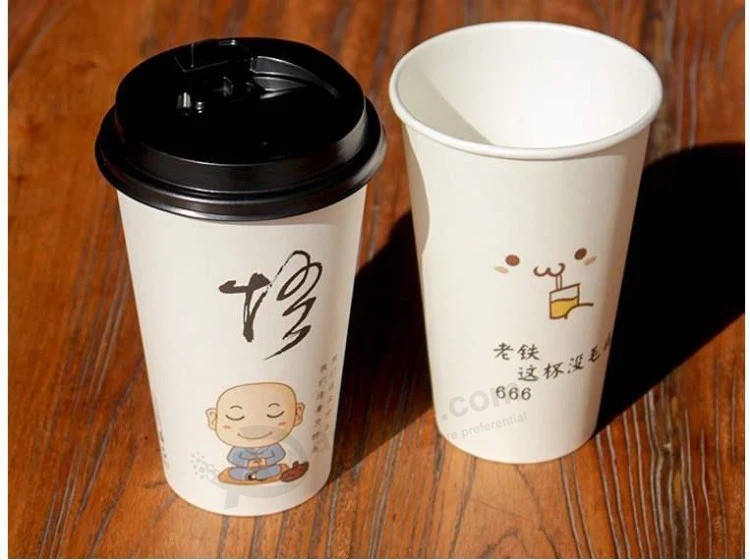 Copos de papel mangas descartáveis ​​Copos de café de papel isolados com logotipo personalizado de tampa