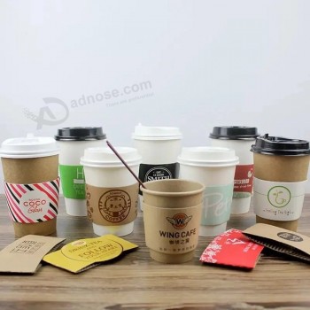Copinhos de papel de parede dupla Eco-friend impressos personalizados descartáveis ​​e mangas de café no atacado