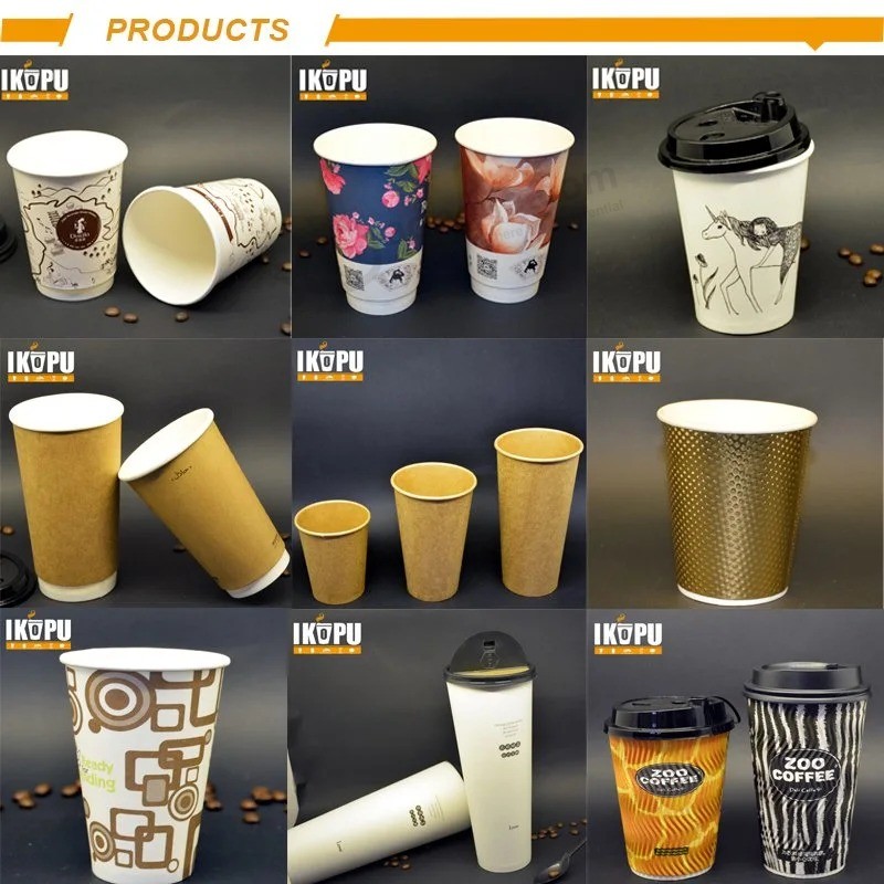 Tazas de papel de café caliente de pared doble desechables Eco-Friend impresas personalizadas