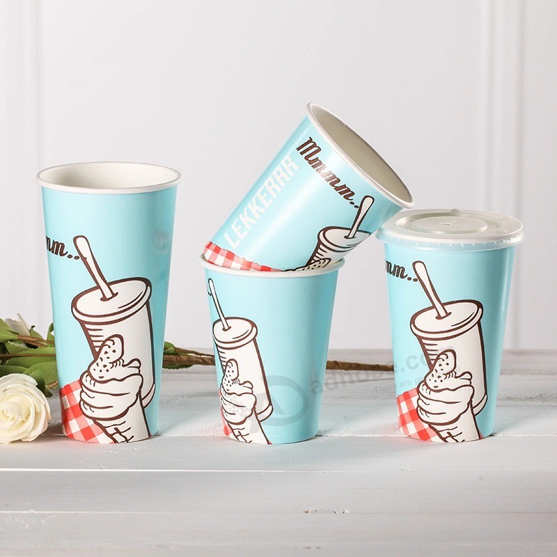 Bicchiere di carta per bevande fredde stampato con logo personalizzato usa e getta