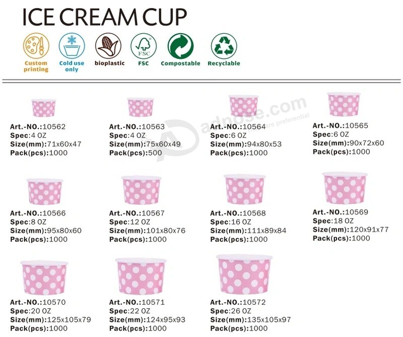 20 Oz Custom Logo Ice Cream Paper Cup with Food Grade Kraft Paper
