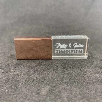 Logo personnalisé créatif Cristal LED USB Clé USB Or rose Cristal Clé USB Disque flash 4G 8GB 16GB 32g 64 GB