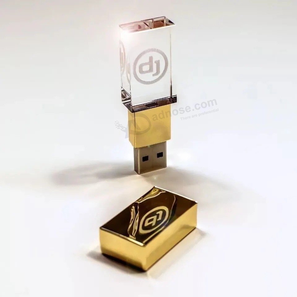 Creativo logotipo personalizado cristal LED USB oro rosa cristal Thumbdrive Pen drive Flash disk 4G 8GB 16gb 32g 64 GB