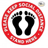 Custom Size Round Social Distancing Sign Floor Decals with Footprint Grphic