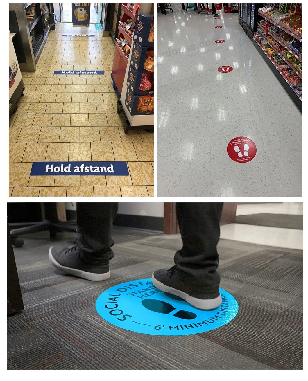 Custom size Round social Distancing sign Floor decals with footprint Grphic