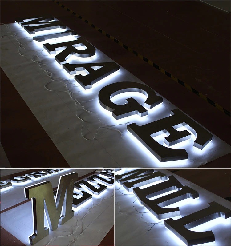 Insegna pubblicitaria retroilluminata in acciaio inossidabile 3D LED Insegna con lettera per canale per supermercato Nome