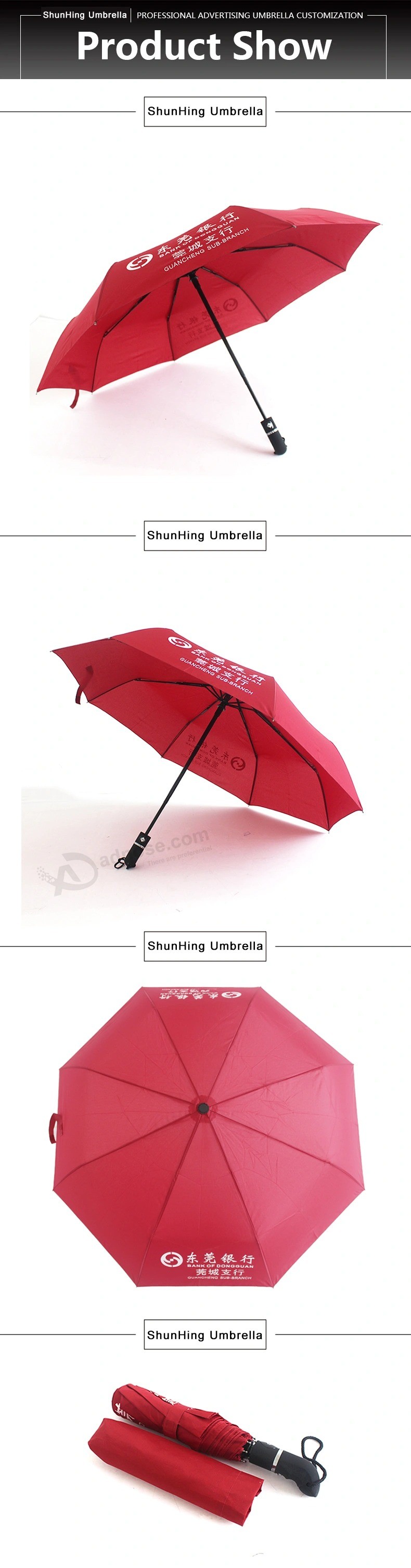 Dongguan bank 21 polegadas guarda-chuva automático de publicidade de três dobras