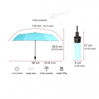 3 plis parasol bleu clair parapluie parapluie publicitaire parapluie de promotion