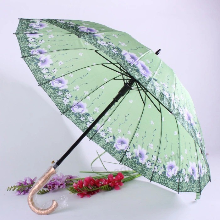 Großhandel wirtschaftlich Werbung Blume Gedruckt billig Langstiel Regenschirm