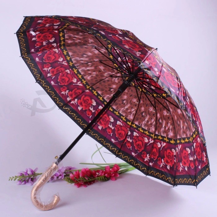 Wholesale Economical Advertising Flower Printed Cheap Long Handle Umbrella