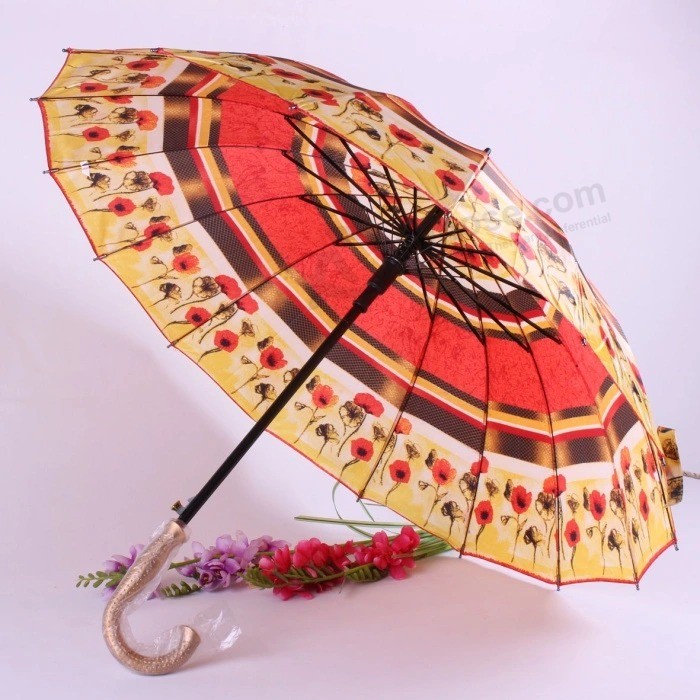 Wholesale Economical Advertising Flower Printed Cheap Long Handle Umbrella