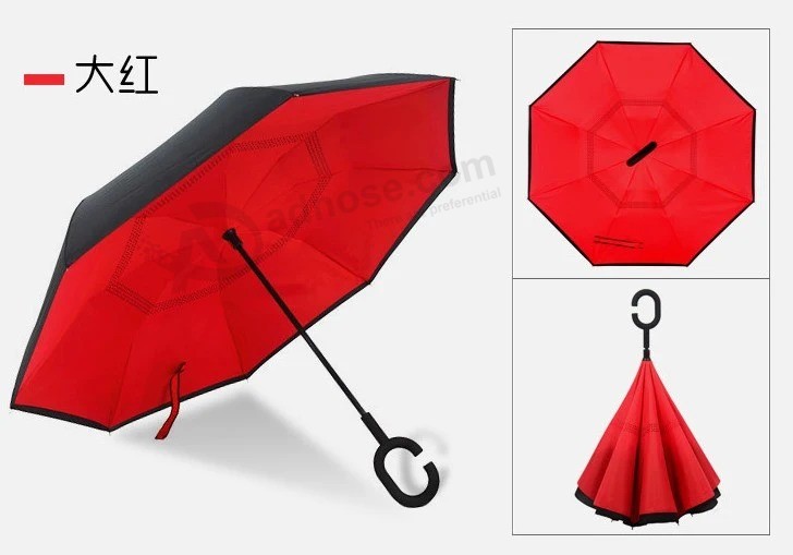 Logotipo personalizado Paraguas publicitario Paraguas manos libres Paraguas inverso de doble capa