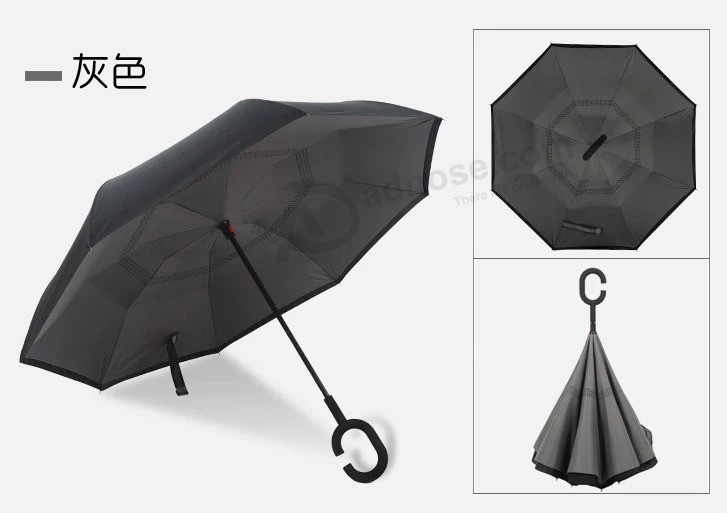 사용자 정의 로고 광고 우산 핸즈프리 우산 더블 레이어 리버스 우산
