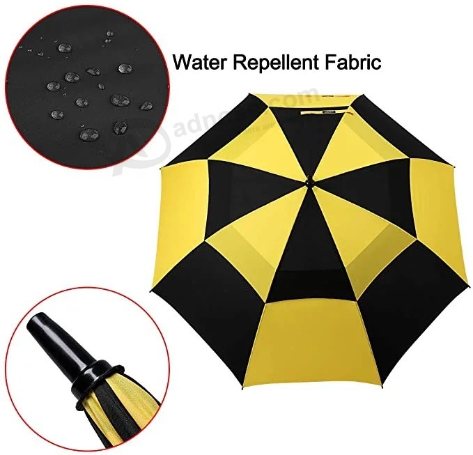 Logotipo personalizado Impreso paraguas de golf a prueba de viento con dosel ventilado doble para regalo / promoción / publicidad / deportes