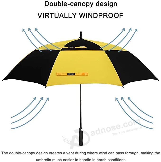 Aangepast logo Gedrukte winddichte golfparaplu met dubbel geventileerde luifel voor cadeau / promotie / reclame / sport