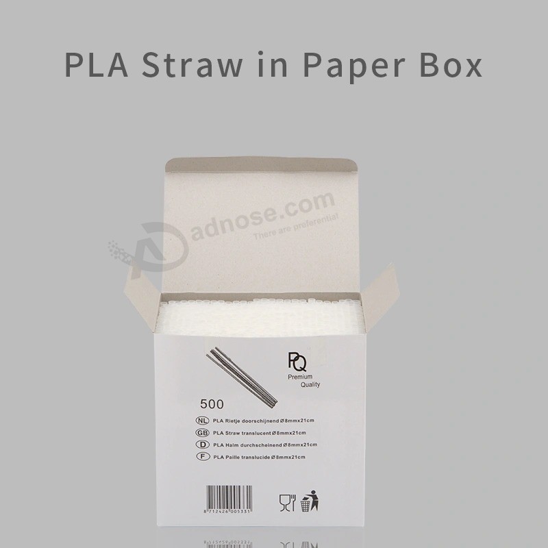 Pajita de PLA flexible ecológica compostable biodegradable con individual envuelto en papel
