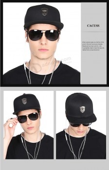 Vente en gros Promotion Publicité Plat Sport Cap Chapeaux et Casquettes Hiphop Étiquette Métal Personnalisée Logo Casquette Chapeau