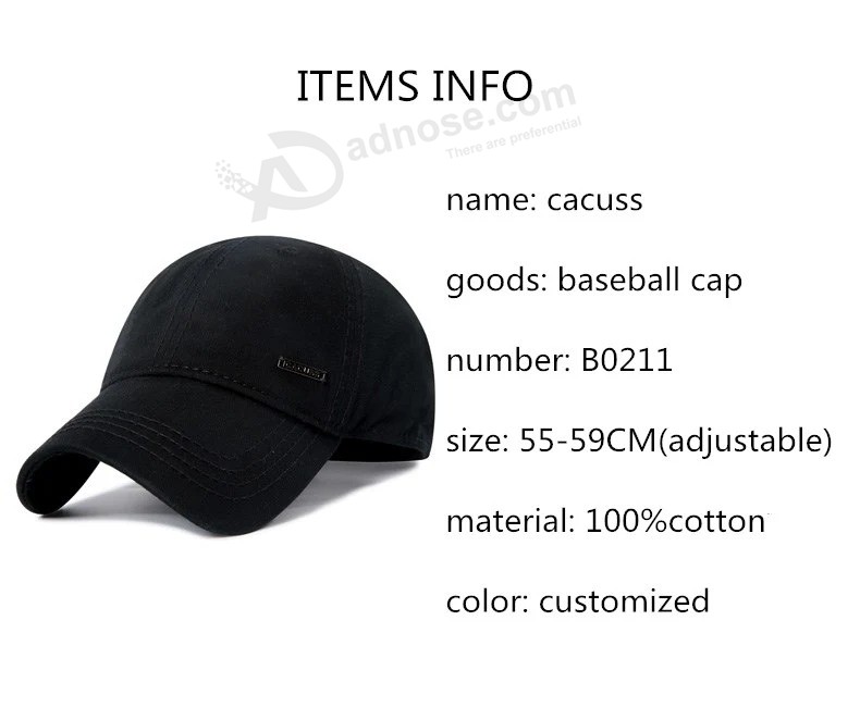 Gorra de béisbol deportiva de algodón personalizada Sombrero publicitario Sombrero con etiqueta de metal Logotipo 6 paneles Diseña tu propia gorra