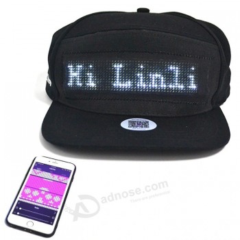 linli-reclame USB-opladen APP-gestuurd scrollen berichtweergave LED-hoed, knipperende magische dop, lichte hoed